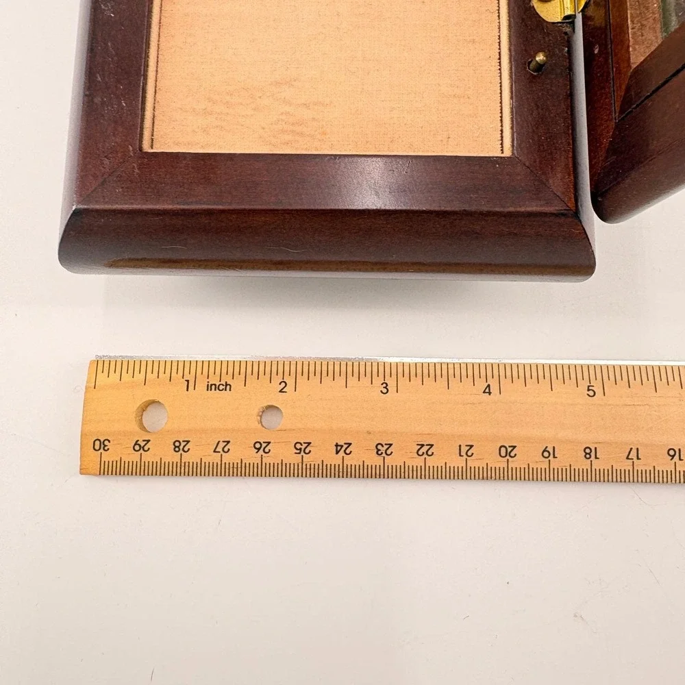 Vintage Wooden Music Box Jewelry‎ Box Pressed Flower Cottagecore Keepsake